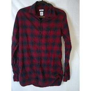 GAP Men's Red Black Plaid Flannel Button Down Shirt Standard Fit‎ Medium Tall